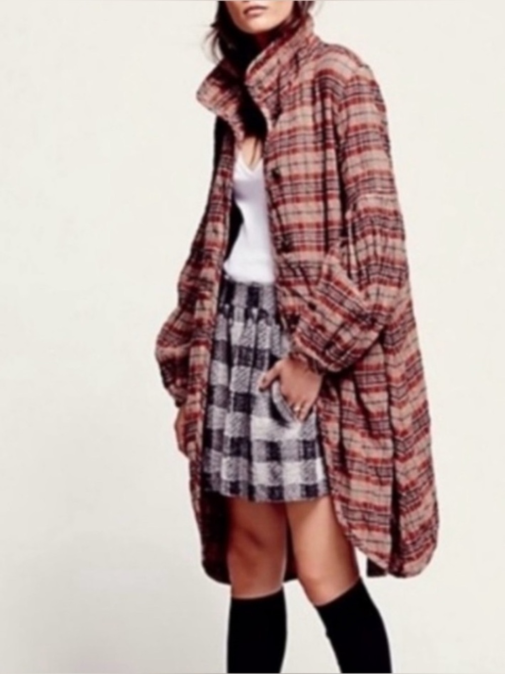 Free People Plaid Victorian Jacket XS Oversized Prairie‎ Boho Cottagecore